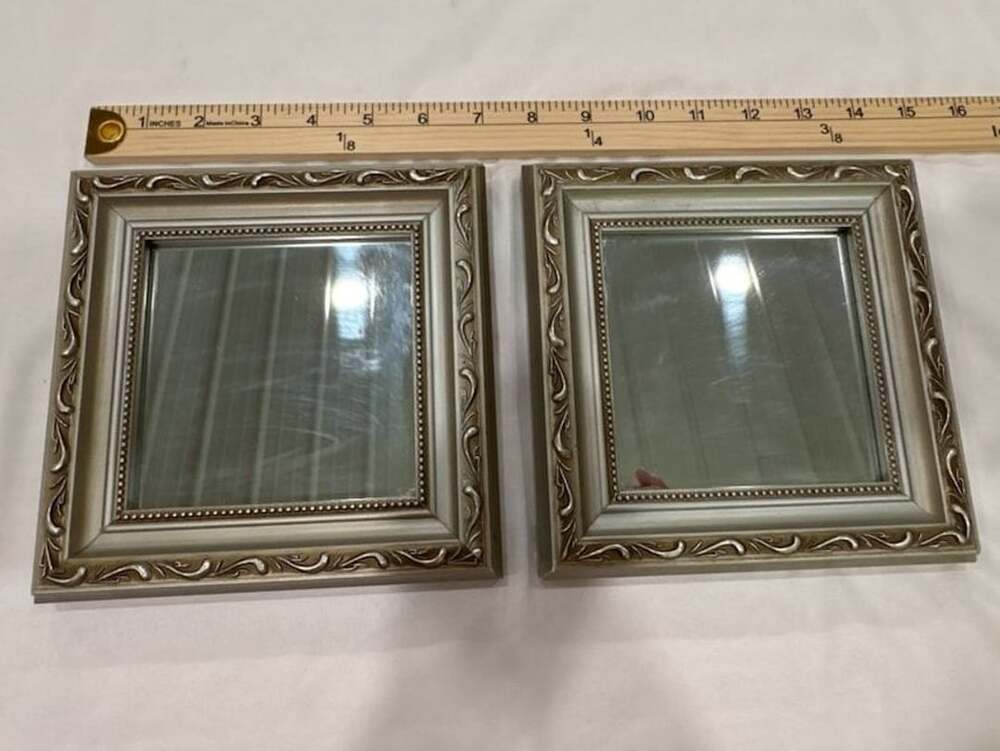 Set of 2 Vintage Style Silver Ornate Beaded Wall Mirrors with Scroll Motif
